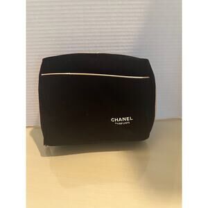 Chanel Black Velvet Gold trim Zip Around‎ Cosmetic Bag